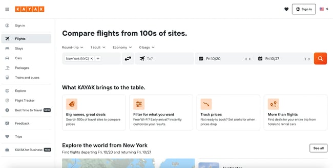 travel website design: KAYAK